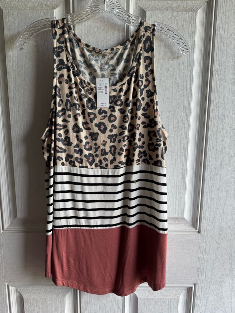 Maurices Leopard Print & Stripe Tank Top in Tan, Black & Rust